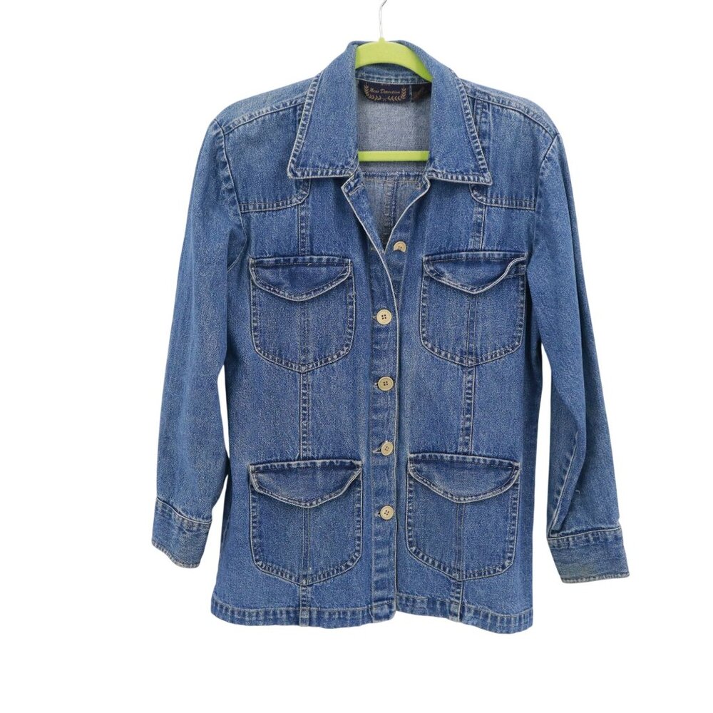 New Direction Denim Cargo‎ Jacket Womens S Blue Retro Hippie Casual Vintage 70's
